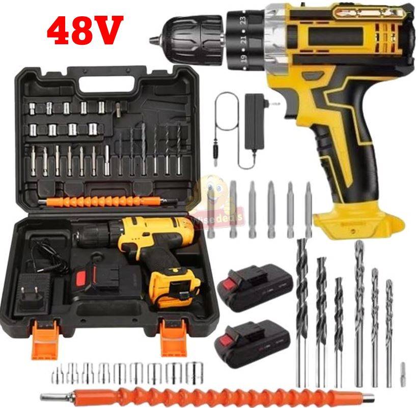 Powerful Cordless Drill with 2 X 48V Lithium Batteries and Accessories in a handy Carry Case