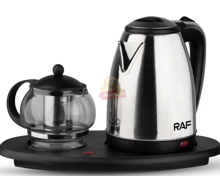 2 Piece RAF Cordless Kettle and Tea Pot with Electric Tray