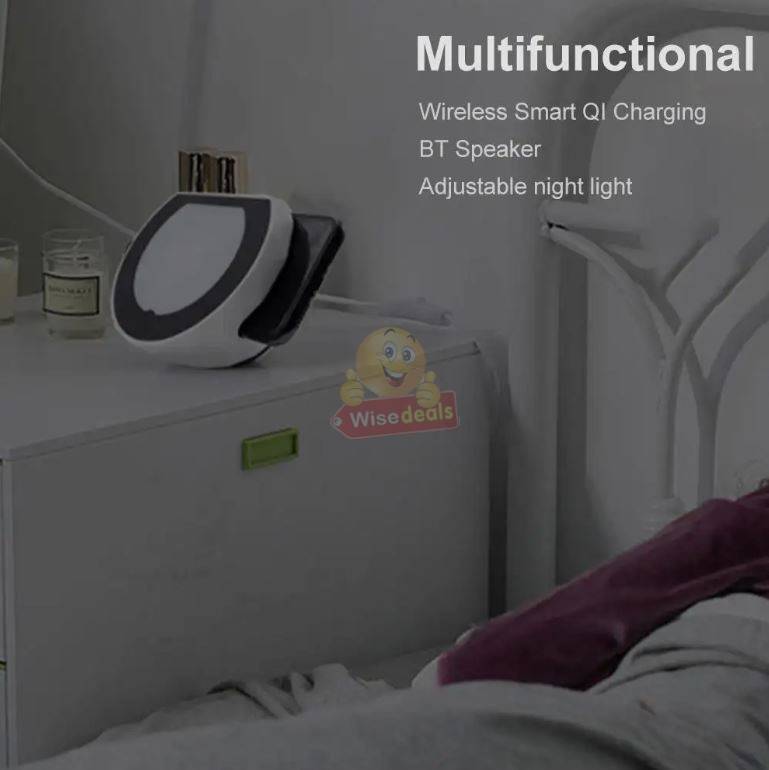 Bluetooth 3D Speaker and Wireless Charger with Adjustable Night Light