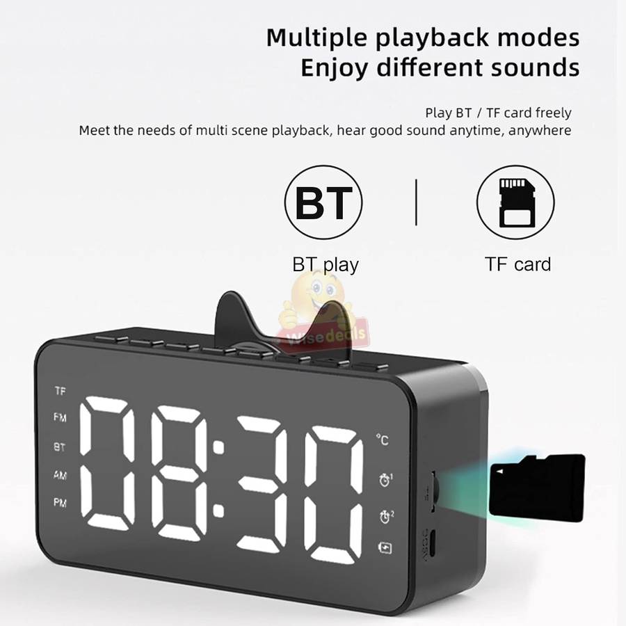 LCD alarm clock with TF Bluetooth speaker, FM radio, and thermometer