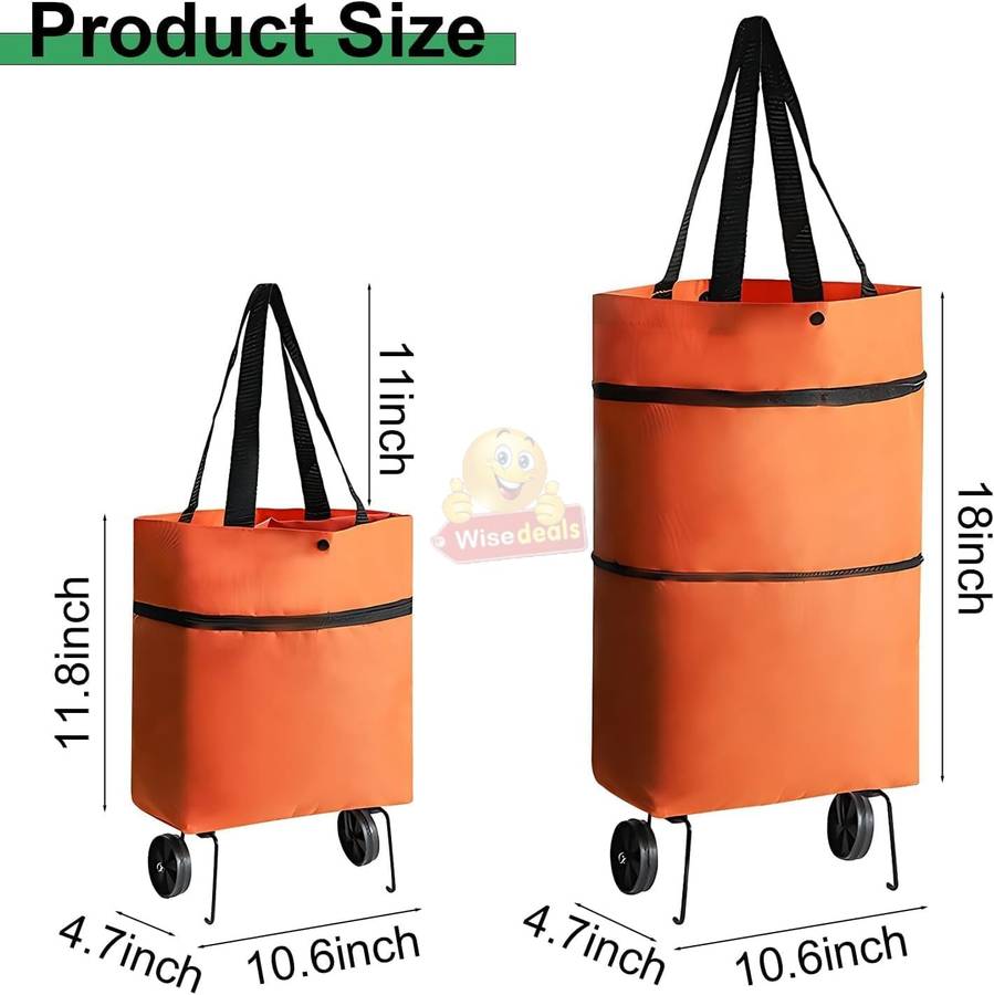 2 in 1 Shopping Shoulder or Trolley Bag with Wheels Durable Waterproof Material