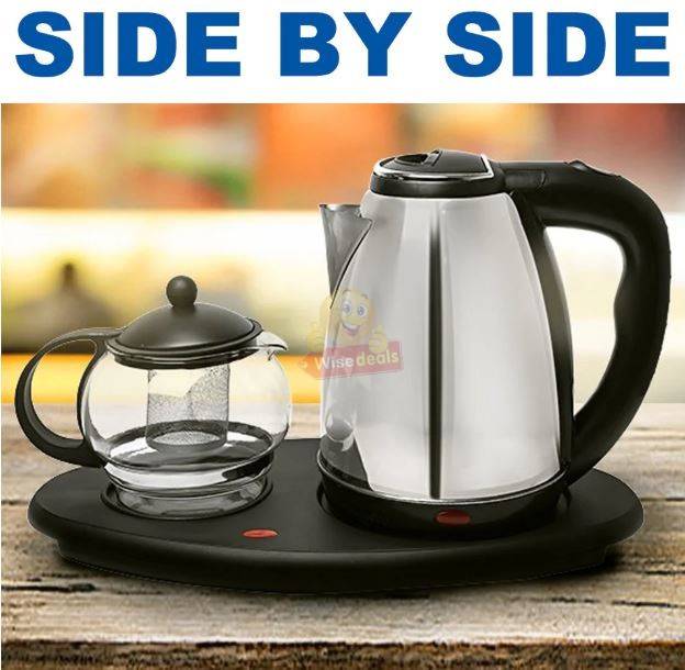 2 Piece RAF Cordless Kettle and Tea Pot with Electric Tray