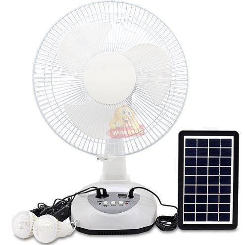 12-inch Rechargeable SOLAR or AC/DC Fan With 2 LED Lights