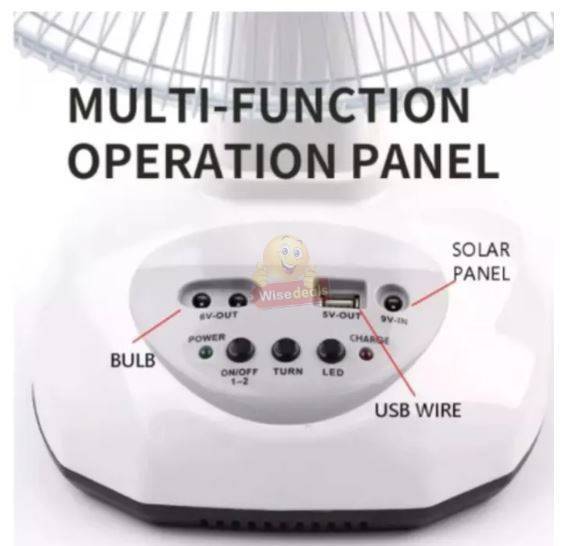 12-inch Rechargeable SOLAR or AC/DC Fan With 2 LED Lights