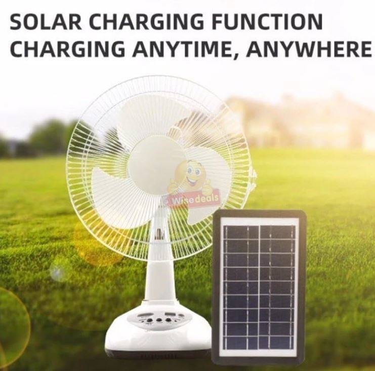 12-inch Rechargeable SOLAR or AC/DC Fan With 2 LED Lights