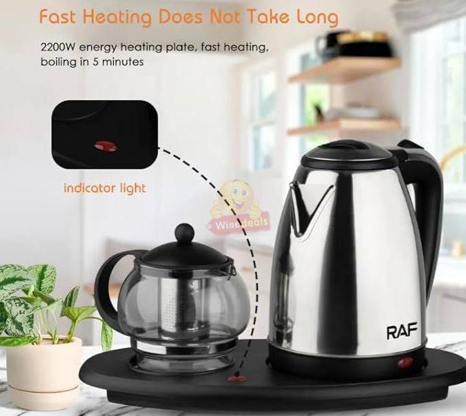 2 Piece RAF Cordless Kettle and Tea Pot with Electric Tray