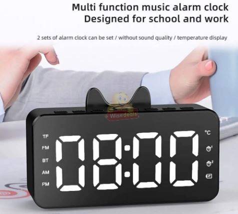 LCD alarm clock with TF Bluetooth speaker, FM radio, and thermometer