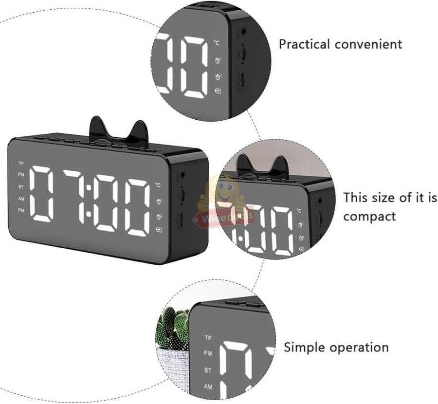 LCD alarm clock with TF Bluetooth speaker, FM radio, and thermometer