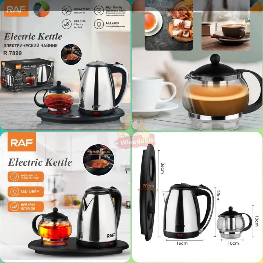 2 Piece RAF Cordless Kettle and Tea Pot with Electric Tray