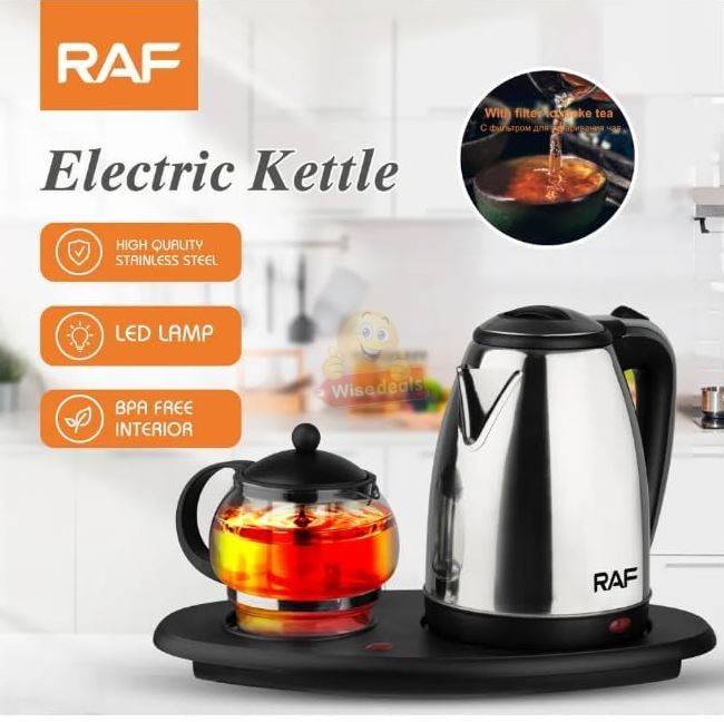 2 Piece RAF Cordless Kettle and Tea Pot with Electric Tray