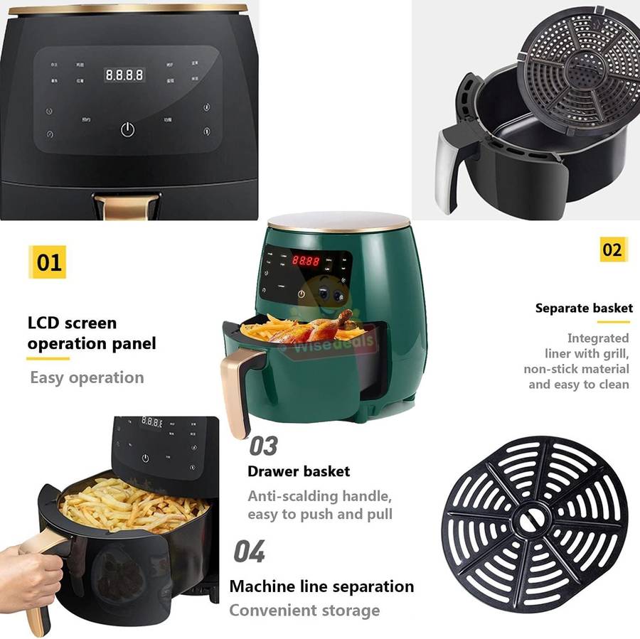 6L Air Fryer with Digital LED Display in Dark Green