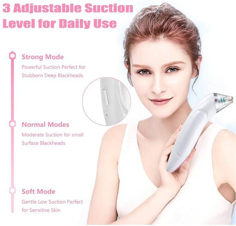 3 Levels Electronic Blackhead Remover Vacuum Cleaner with 4 Probe-White