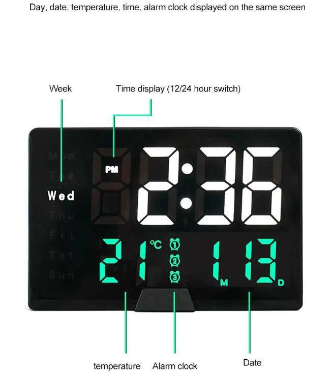 Desktop Table LED Digital Thermometer Date Display Alarm Clock