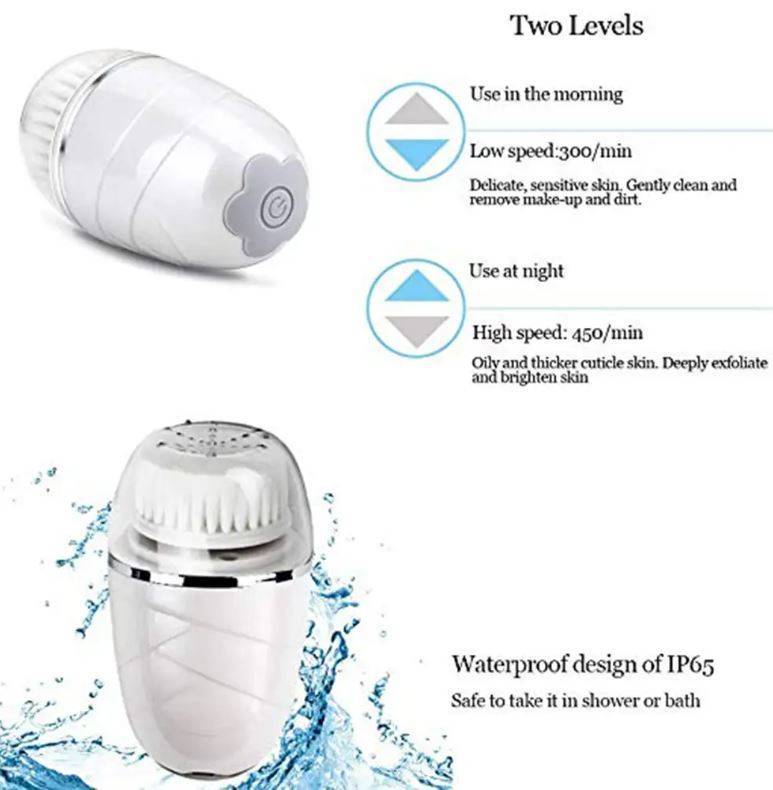 360° Rotary Soft Facial Cleansing Brush With 2 Modes and 3 Brush Heads