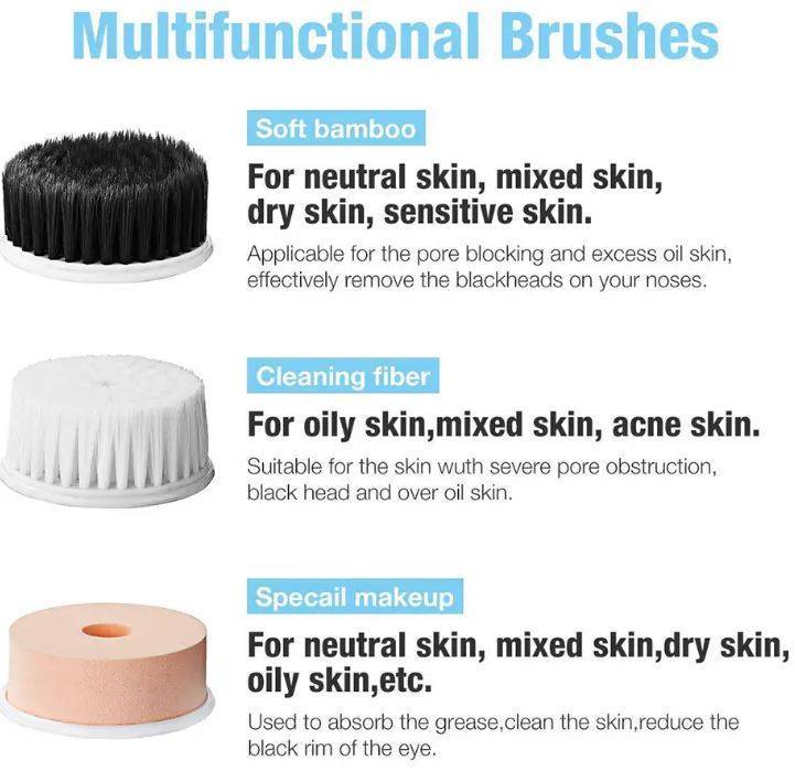 360° Rotary Soft Facial Cleansing Brush With 2 Modes and 3 Brush Heads