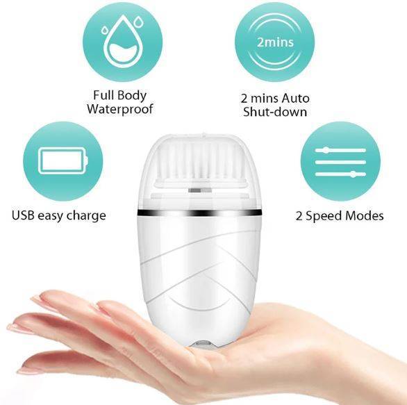 360° Rotary Soft Facial Cleansing Brush With 2 Modes and 3 Brush Heads