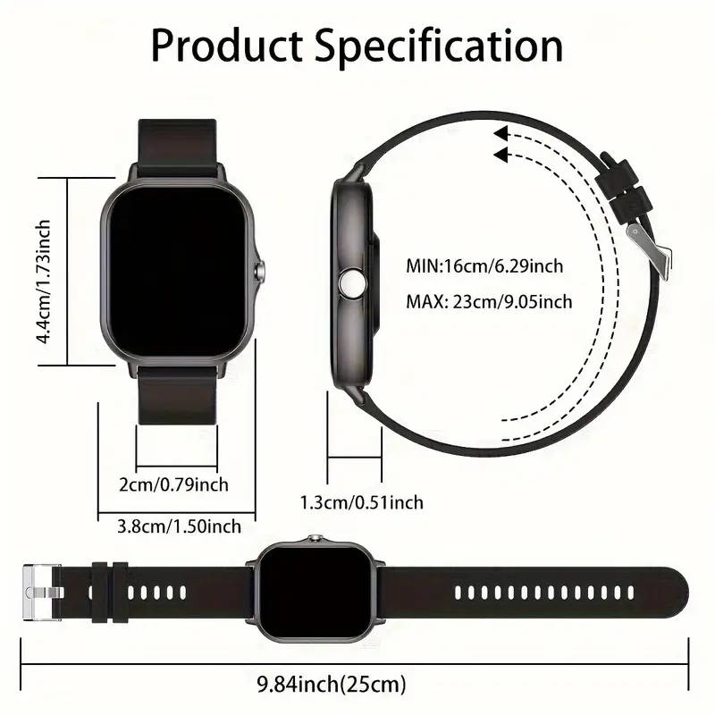 Silver 1.81" Smart Watch, High Definition Touchscreen, Vibrate, Audio, Bluetooth, Heart sensor