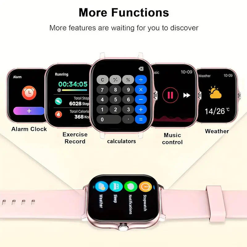 Pink 1.81" Smart Watch, High Definition Touchscreen, Vibrate, Audio, Bluetooth, Heart sensor