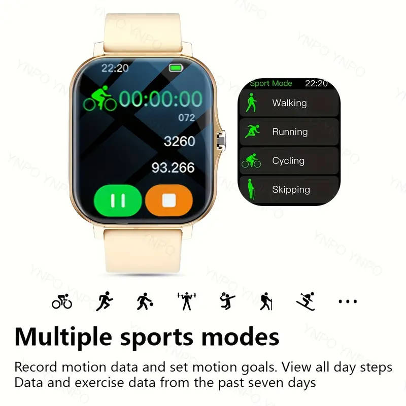 Gold 1.83" Smart Watch, Touchscreen, High Definition screen, Audio, Bluetooth, Vibrate, Heart sensor