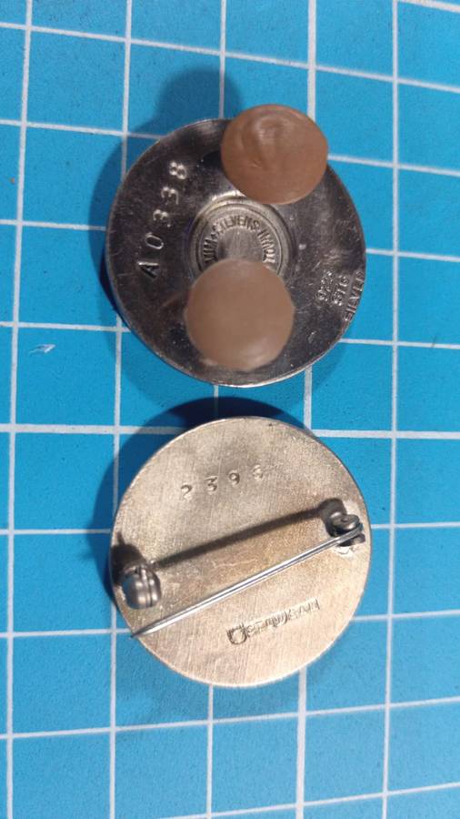 South African Railways 5 and 10 years sterling silver safety pin badges