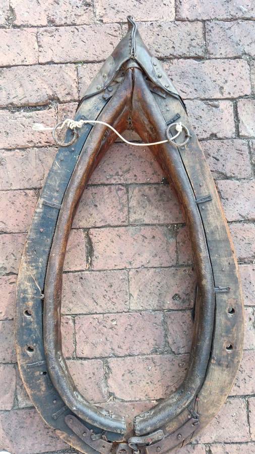 Horse Collar with Metal Elements Leather Yoke Ranch Decor Wall Hanging Antique