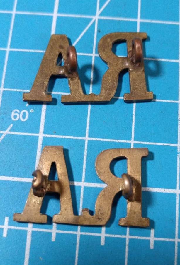 WW1 British Army Brass Shoulder Titles - Royal Artillery RA