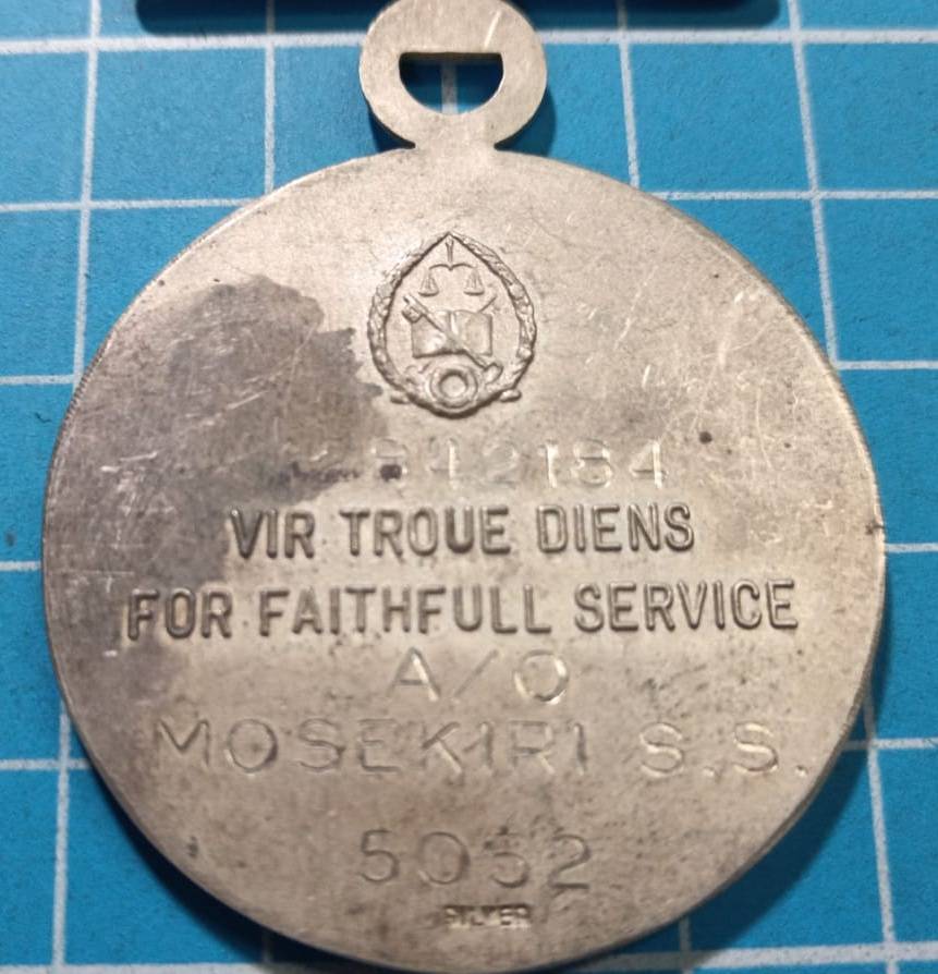 South African Prison Services Faithfull Service Medal in Sterling Silver:A/O Mosekiri