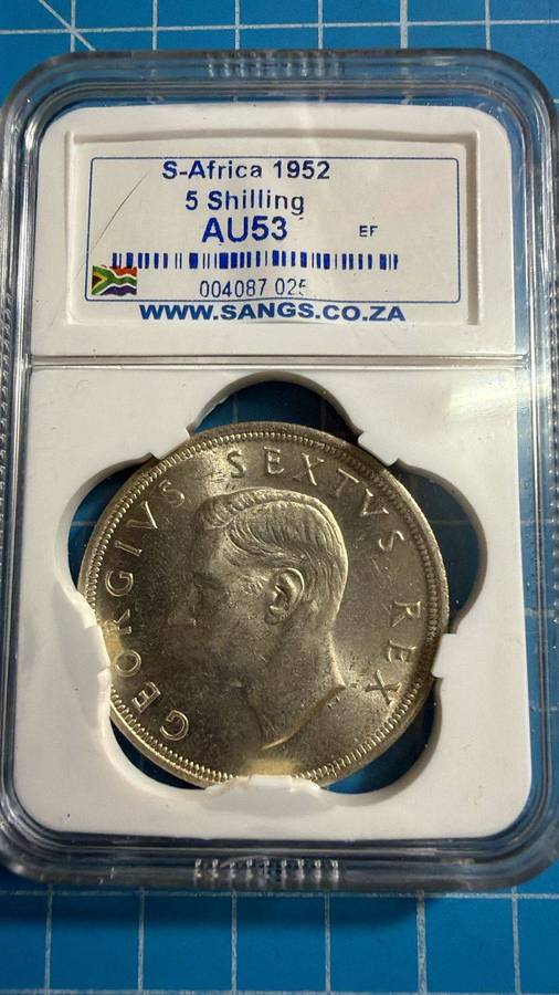 1952 5 shilling graded au53
