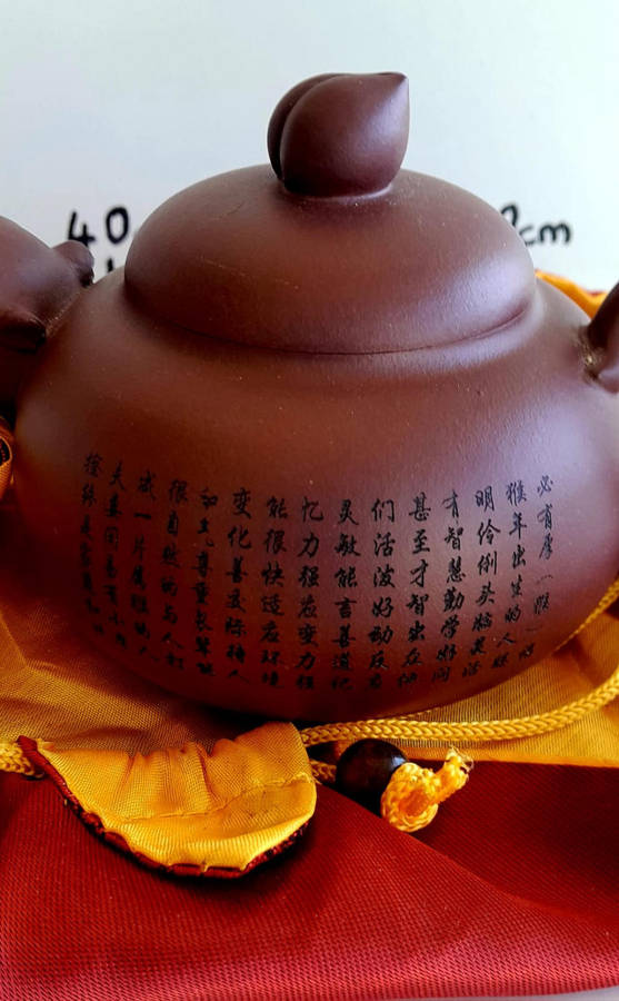 Yixing Purple Clay Zisha Teapot - Hand-painted Scripture & Dragon head spout