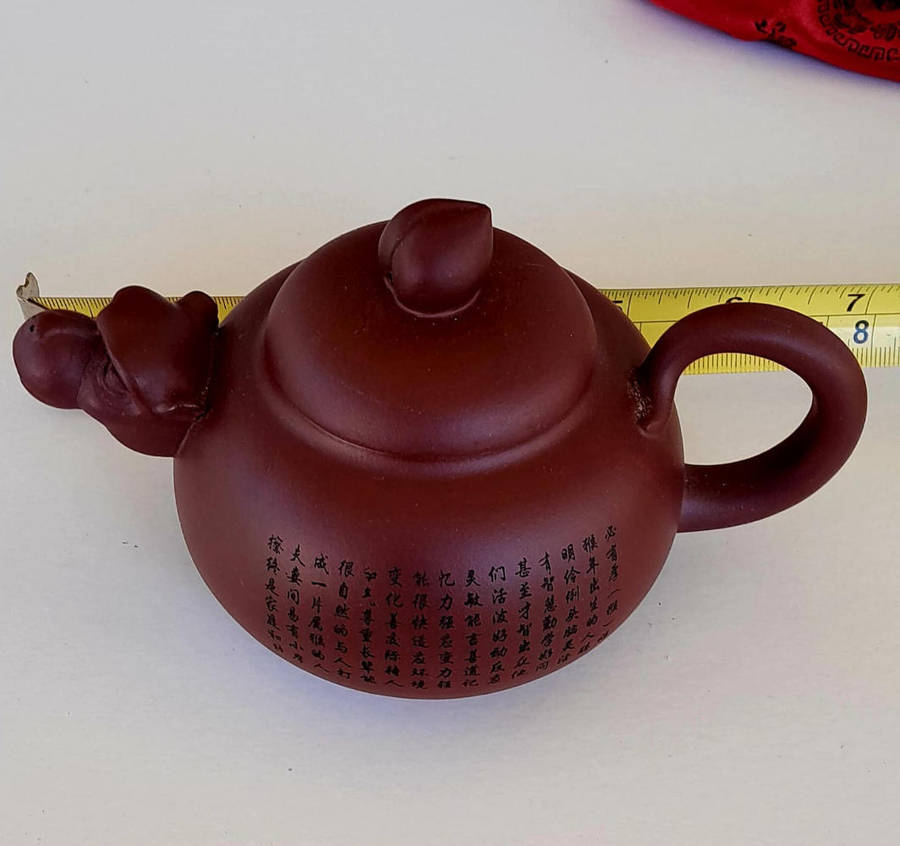 Yixing Purple Clay Zisha Teapot - Hand-painted Scripture & Dragon head spout