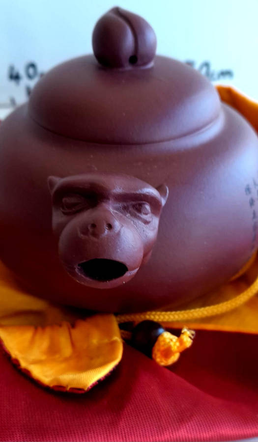 Yixing Purple Clay Zisha Teapot - Hand-painted Scripture & Dragon head spout