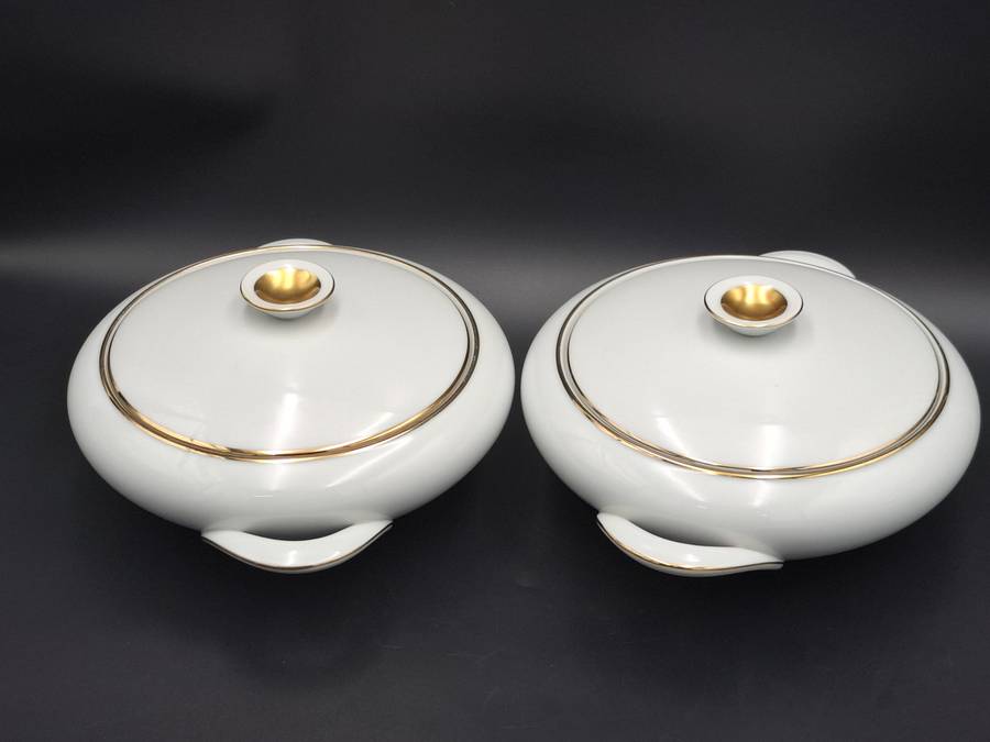 Vintage KPM Krister Germany Ivory Porcelain 54 piece dinnerware & tea cup set - gold trim
