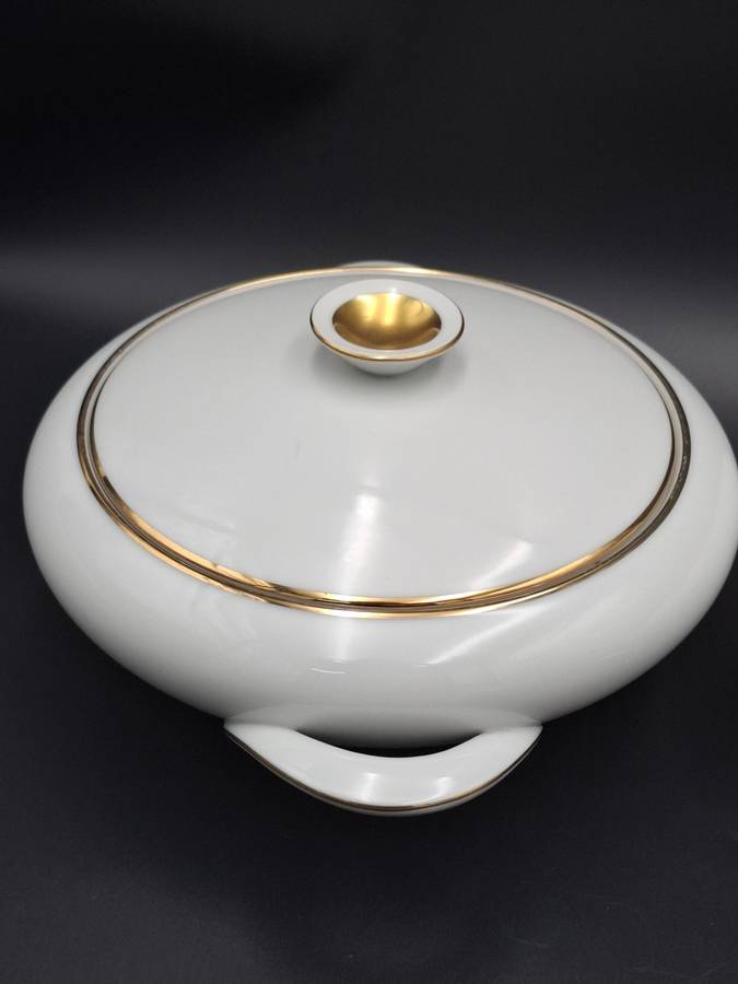 Vintage KPM Krister Germany Ivory Porcelain 54 piece dinnerware & tea cup set - gold trim