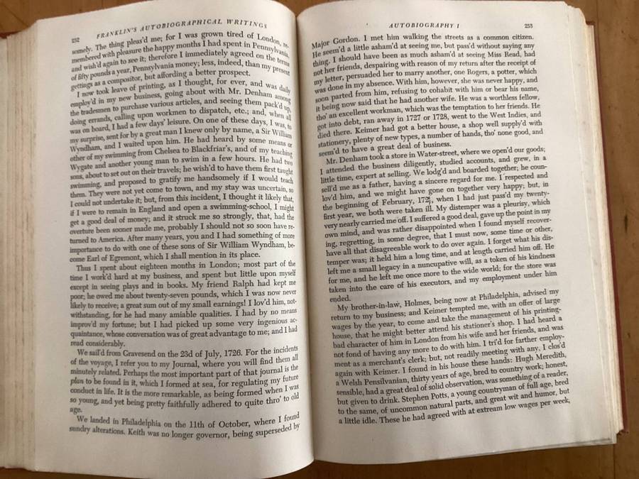 BENJAMIN FRANKLINS Autobiographical Writings, selected by Carl Van Doren. (1946).