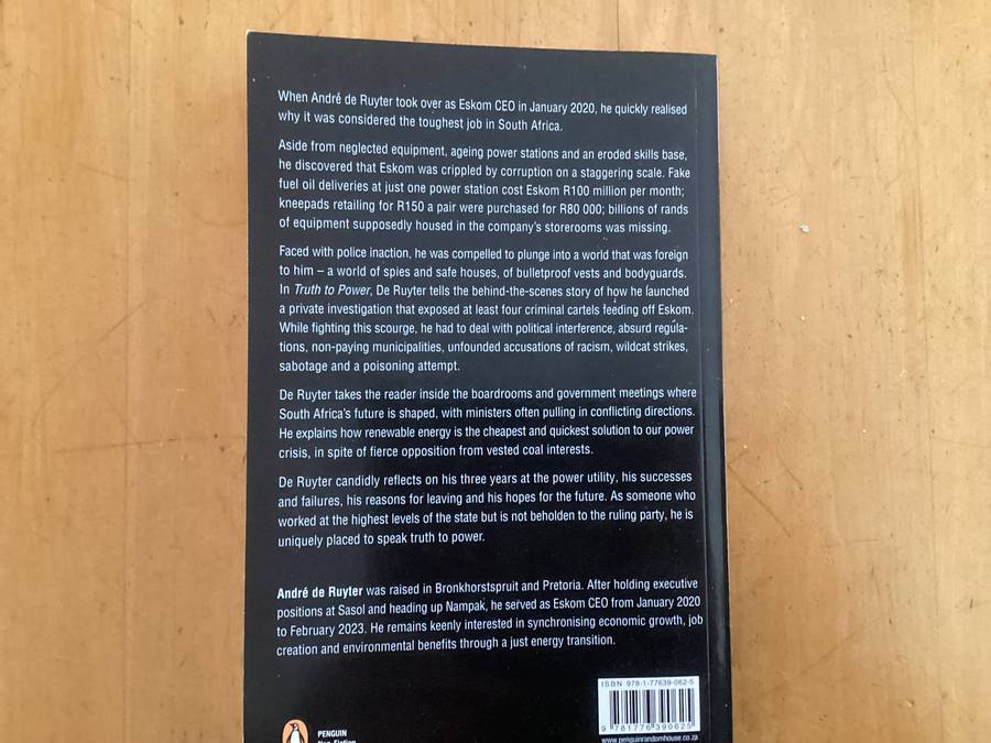TRUTH TO POWER by Andre De Ruyter. MY THREE YEARS INSIDE ESKOM. V Good condition.
