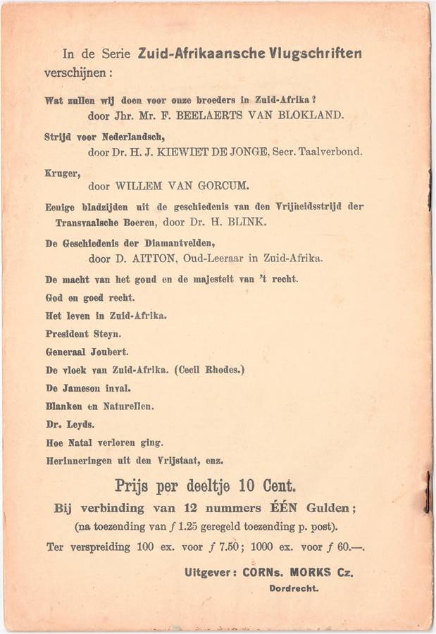 Wat zullen wij doen voor onze broeders in Zuid-Afrika?, Jhr. Mr. F. BEELAERTS VAN BLOKLAND