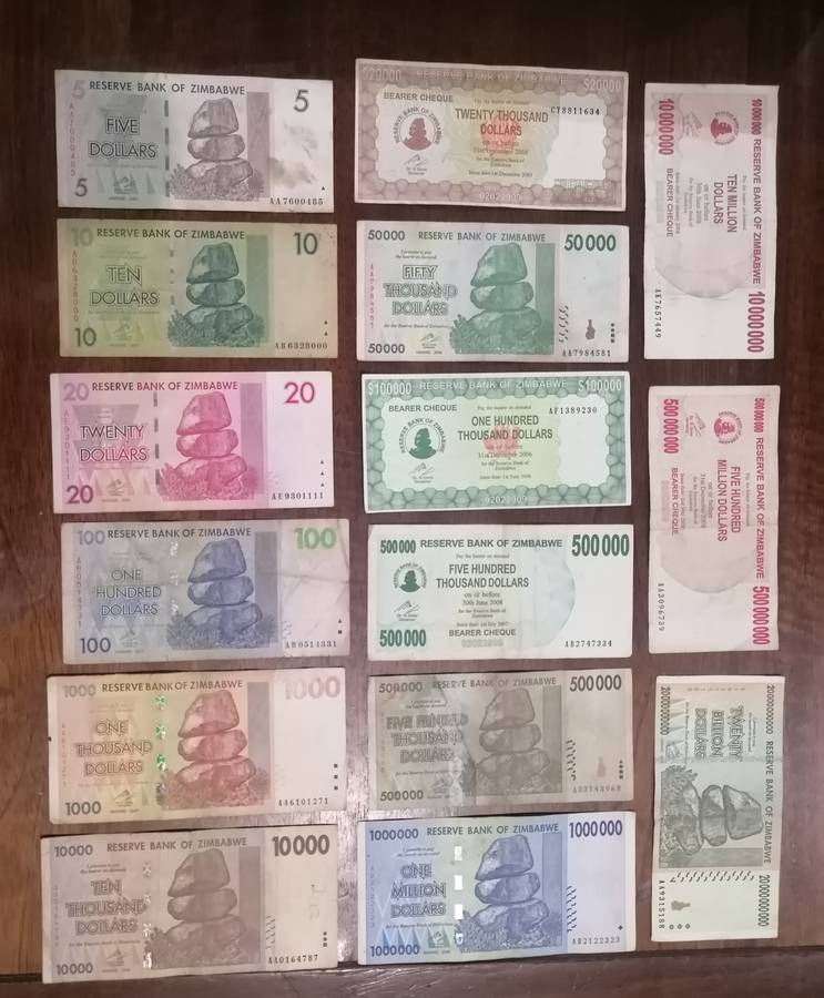 15 X Different Zimbabwe banknotes