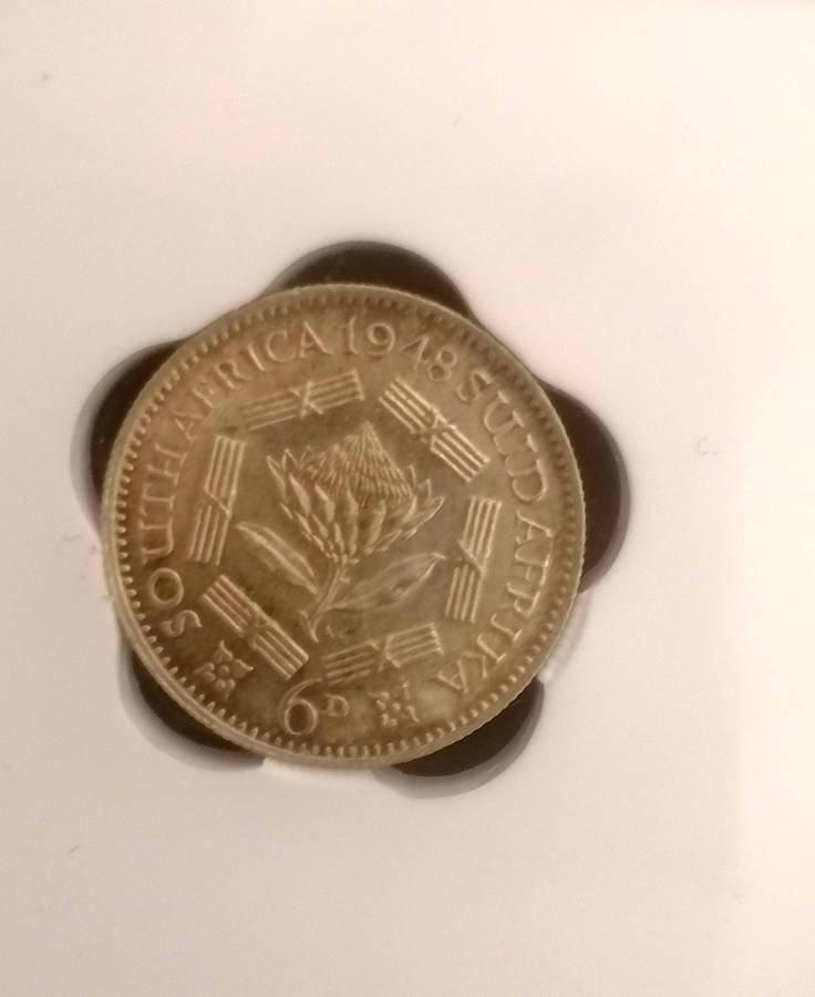 1948 UNION SIXPENCE MS 64