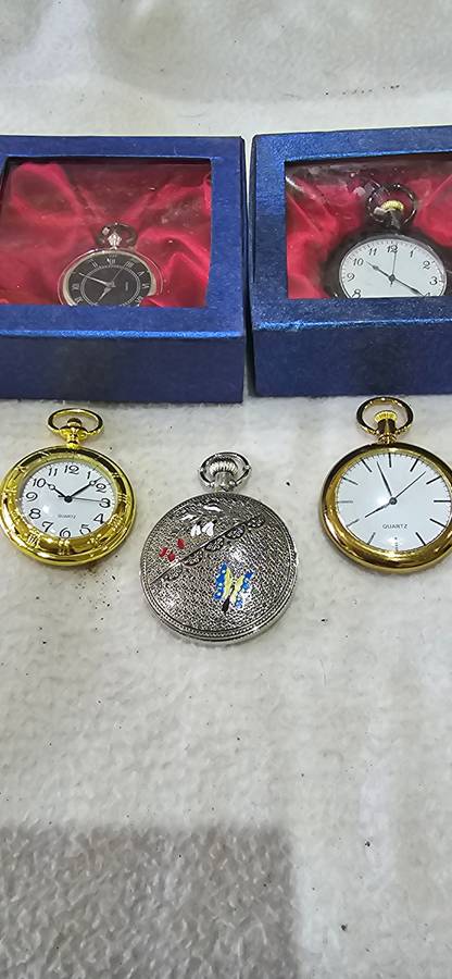 SET OF FIVE QUARTZ POCKETWATCHES-SEE DESCRIPTION(UNUSED)