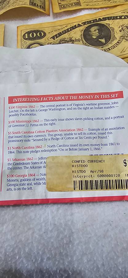 6 X OLD NOTES- UNIQUE REPLICAS OF THE ORIGINAL CURRENCY(1800's)