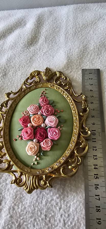 SATIN ROSES HANDWORK WITH BRASS FRAME(SET OF TWO)