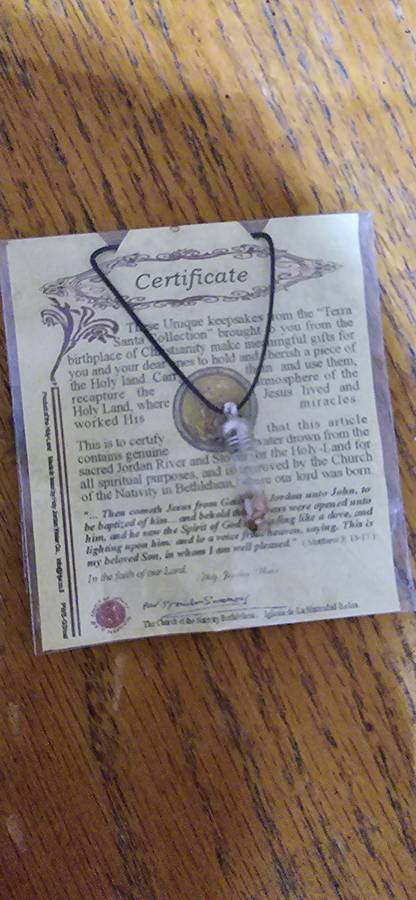 HOLY JORDAN RIVER WATER AND PEBBLES WITH SIGNED CERTIFIED FROM THE CHURCH OF BETHLEHEM