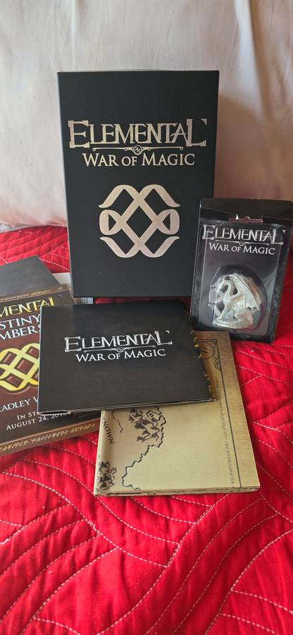 ELEMENTAL WAR OF MAGIC PC GAME WITH FIGURINE ,BOOKLET AND CANVAS MA WITH POSTERP