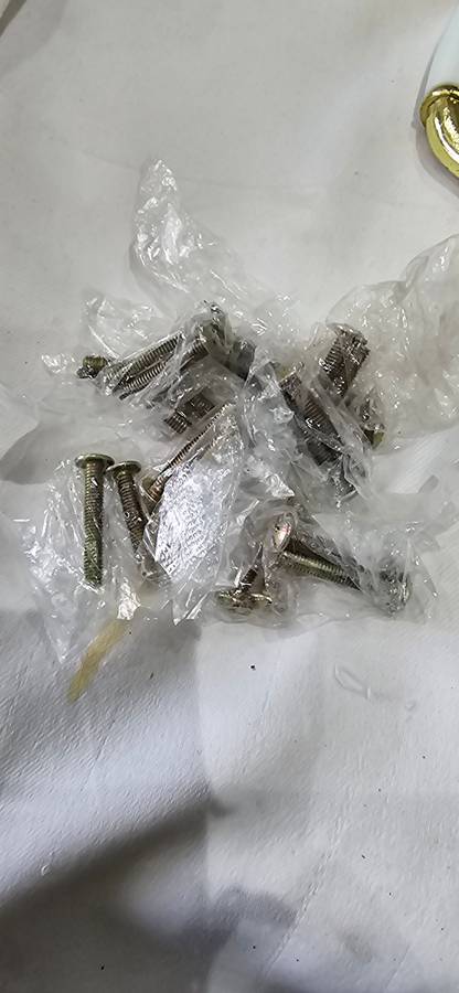 12 PIECE BRASS WITH WHITE FURNITURE HANDLES INCL.SCREWS