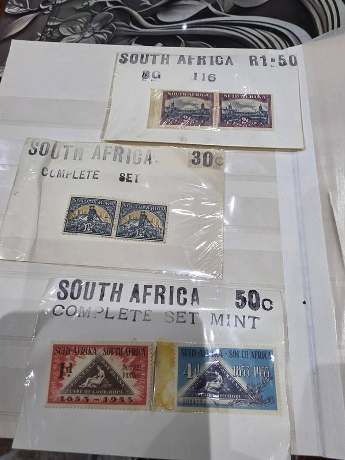 COMPLETE MINT SET OF 9 SA STAMPS PLUS EXTRAS WITH ALBUM