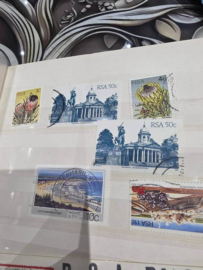 COMPLETE MINT SET OF 9 SA STAMPS PLUS EXTRAS WITH ALBUM