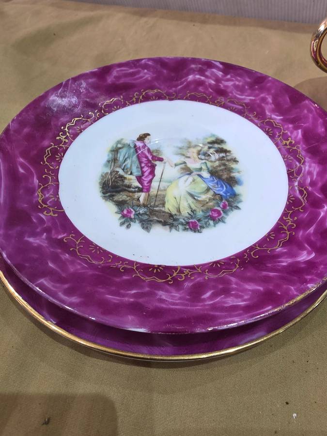 VINTAGE MAROON/GOLD AND WHITE TRIO SET