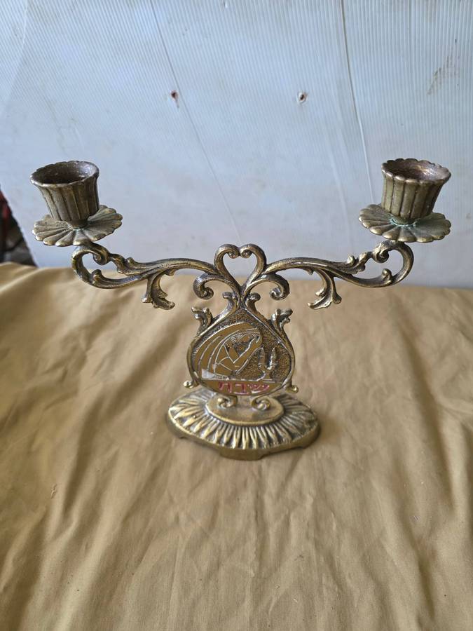 SOLID BRASS RELIGIOUS CANDLEHOLDER