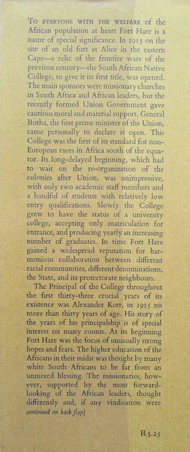 Fort Hare 1915-48 the Evolution of an African College