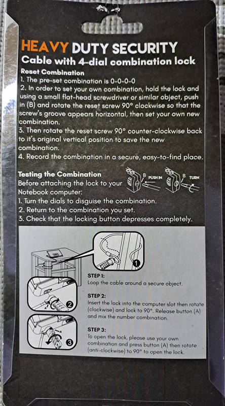 LinkQnet 4-Dial Combination Kensington Lock